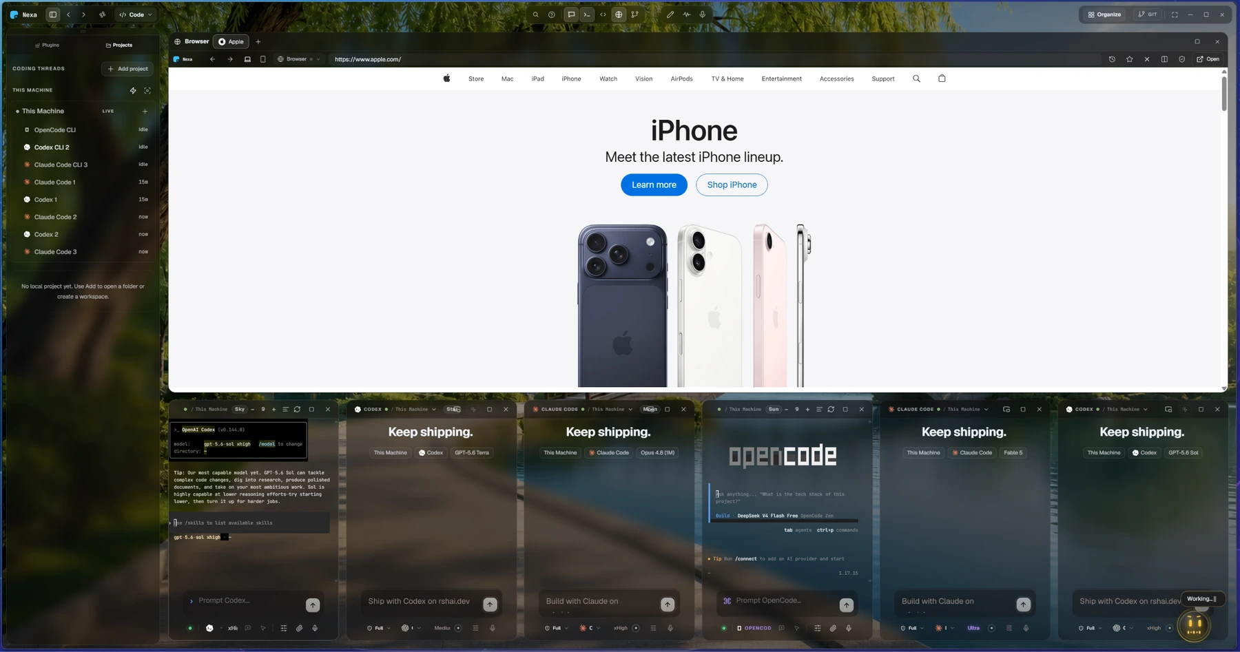 Multi-agent chat and CLI panels working side by side in Nexa